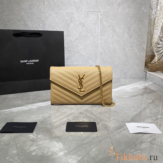 YSL Envelope Chain Wallet Beige Gold Hardware 22.5x14x4cm - 1