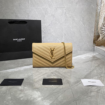 YSL Envelope Chain Wallet Beige Gold Hardware 22.5x14x4cm