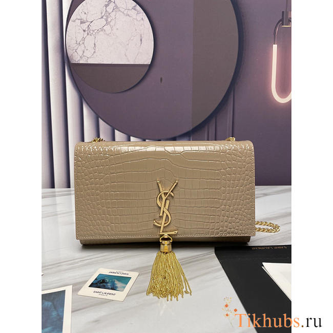 YSL Kate Crocodile Beige Gold 24x14.5x5.5cm - 1