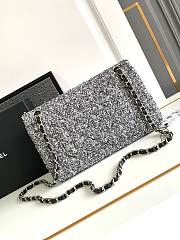 Chanel Classic Bag 11.12 Tweed Fabric Silver Black White 25cm - 3