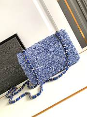 Chanel Classic Bag 11.12 Tweed Fabric Silver Black Blue 20cm - 2