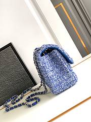 Chanel Classic Bag 11.12 Tweed Fabric Silver Black Blue 20cm - 3