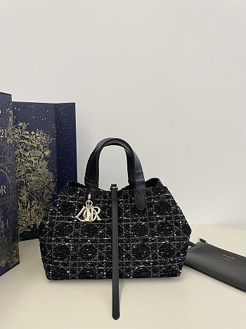 Dior Medium Toujours Bag Black Cannage Tweed 28.5 x 21.5 x 17 cm