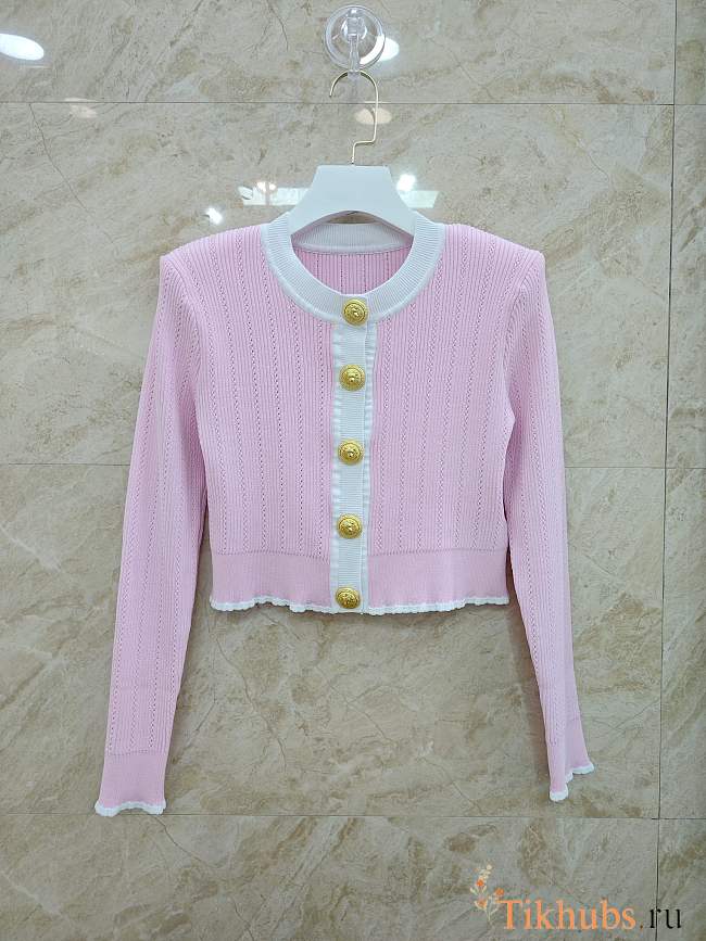 Balmain Cropped Knit Cardigan Pink - 1