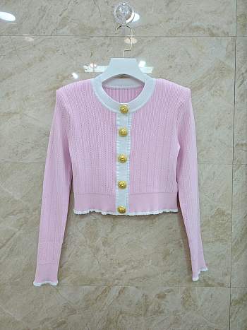 Balmain Cropped Knit Cardigan Pink