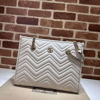 Gucci Medium Tote Bag White Leather GG Marmont 34x28x12.5cm