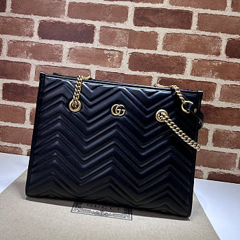 Gucci Medium Tote Bag Black Leather GG Marmont 34x28x12.5cm