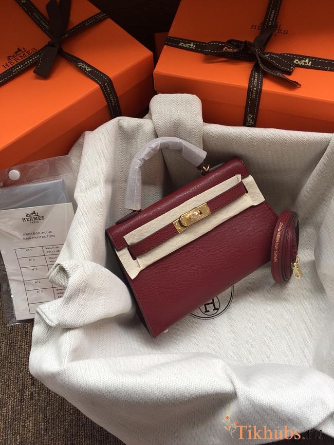 Hermes Mini Kelly Red Wine Gold Epsom 19cm - 1