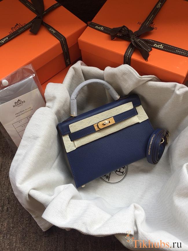 Hermes Mini Kelly Navy Blue Gold Epsom 19cm - 1