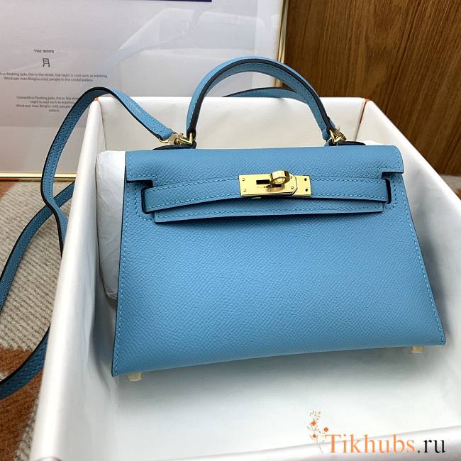 Hermes Mini Kelly Bag Blue Epsom Gold 19cm - 1