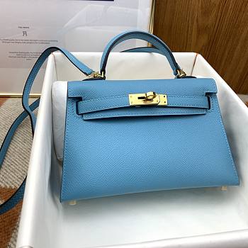 Hermes Mini Kelly Bag Blue Epsom Gold 19cm