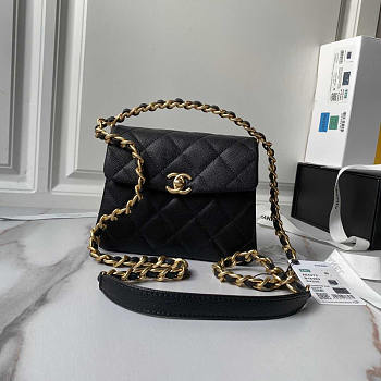 Chanel Flap Bag Handle Black Gold Caviar 18cm