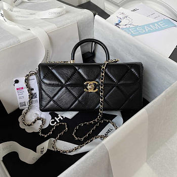 Chanel 23K Box Bag Leather With Handle Black 22x10.5x9cm