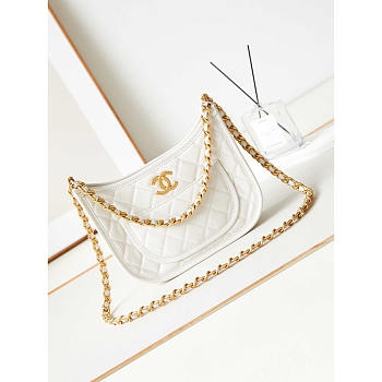 Chanel Hobo Handbag Calfskin Gold Metal White 24x20x6cm