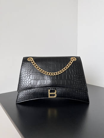 Balenciaga Crush Shoulder Bag Crocodile Black 31x20x12cm