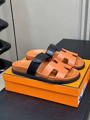 Hermes Chypre Orange Black Sandal - 4