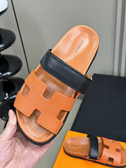 Hermes Chypre Orange Black Sandal - 2