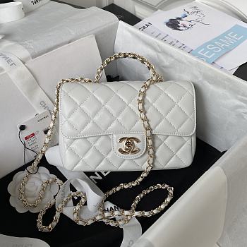 Chanel Camellia Embossed With Top Handle Bag White 18cm