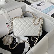 Chanel Camellia Embossed With Top Handle Bag White 18cm - 5