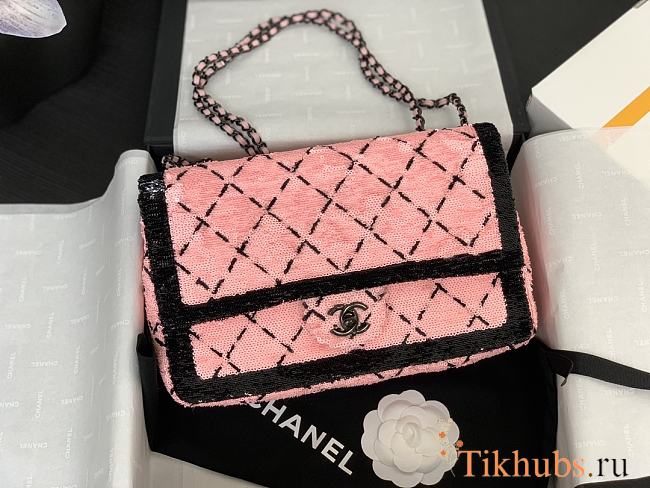 Chanel Medium 24P Flap Bag Sequin Pink Bag 25cm - 1