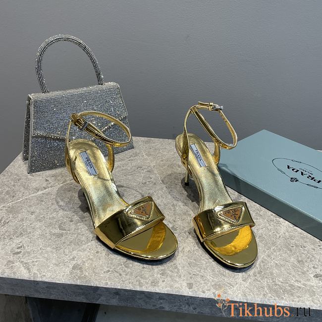 Prada Leather Sandal In Gold Heel 8.5cm - 1