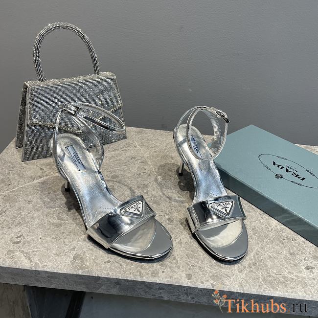 Prada Leather Sandal In Silver Heel 8.5cm - 1