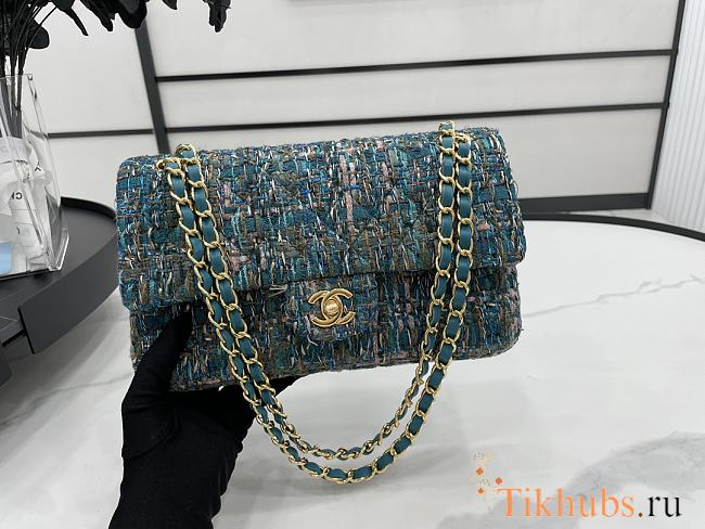 Chanel Flap Bag Tweed Blue 25cm - 1