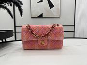 Chanel Medium Flap Bag Tweed Gold Orange Pink 25cm - 1