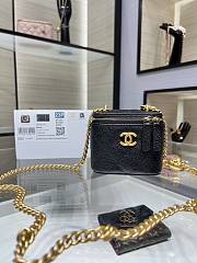 Chanel Vanity Leather Mini Bag Heart Chain Black 10.5x8.5x7cm - 1