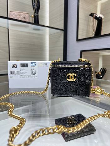 Chanel Vanity Leather Mini Bag Heart Chain Black 10.5x8.5x7cm