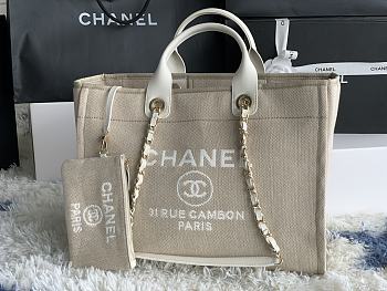 Chanel Shopping Tote Canvas White Handle 38x22x13cm