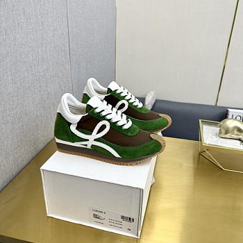 Loewe Flow Runner In Nylon And Suede Green Shoes