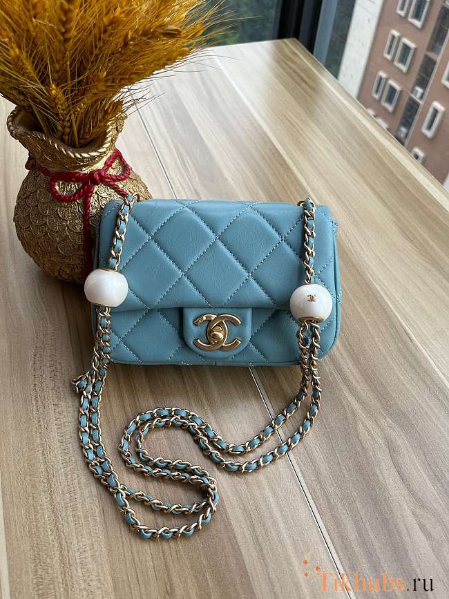 Chanel 24s Mini Flap Bag Blue Lambskin 17x11.5x5cm - 1