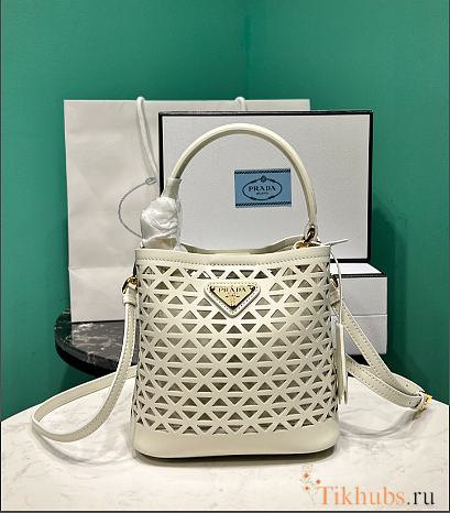 Prada Panier Leather Mini Bag Cut Out Motif White 18x17x10.5cm - 1