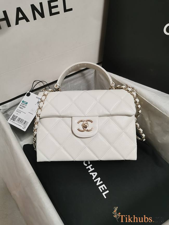Chanel Box Bag Calfskin Gold White 21x16x9.5cm - 1