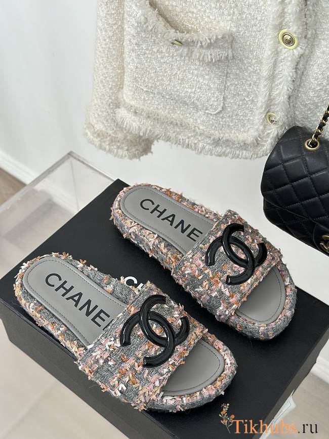 Chanel Tweed Slides - 1