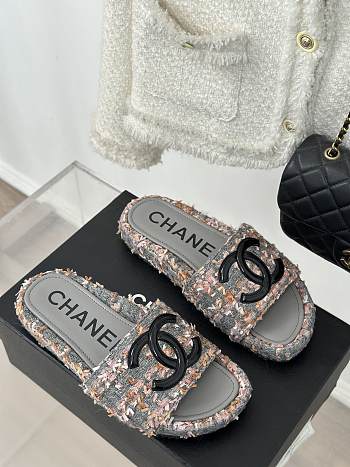 Chanel Tweed Slides