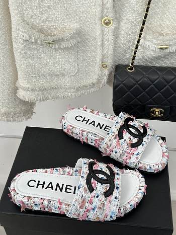 Chanel Tweed Pink Slides