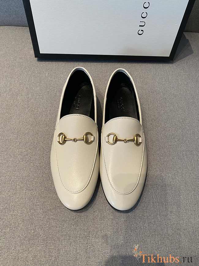 Gucci Jordaan Leather Horsebit Loafers White - 1