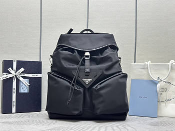 Prada Re-Nylon Leather-trimmed Backpack Black 42x38x18cm