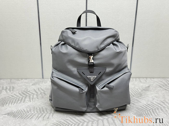 Prada Re-Nylon Leather-trimmed Backpack Grey 42x38x18cm - 1