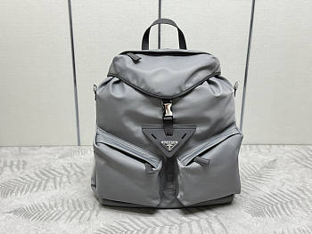 Prada Re-Nylon Leather-trimmed Backpack Grey 42x38x18cm