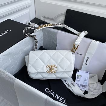 Chanel 19 Waist Belt Bag Lambskin White Gold 20x11x5.5cm