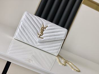 YSL Envelope Chain Wallet White Gold Hardware 22.5x14x4cm