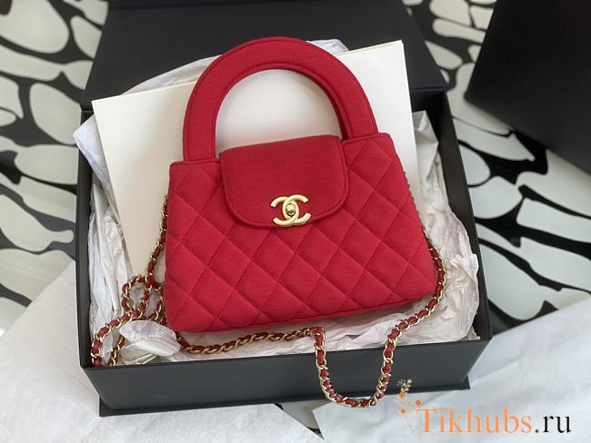 Chanel Kelly Bag Red Fabric Gold 19x13x7cm - 1