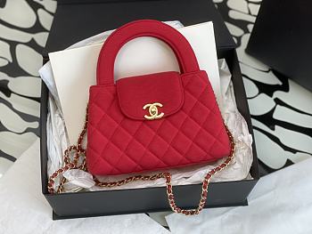 Chanel Kelly Bag Red Fabric Gold 19x13x7cm