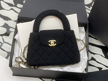 Chanel Kelly Bag Black Fabric Gold 19x13x7cm