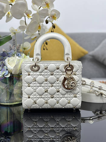 Dior Small Lady Bag White Gold-Finish Zodiac 20 x 17 x 8 cm