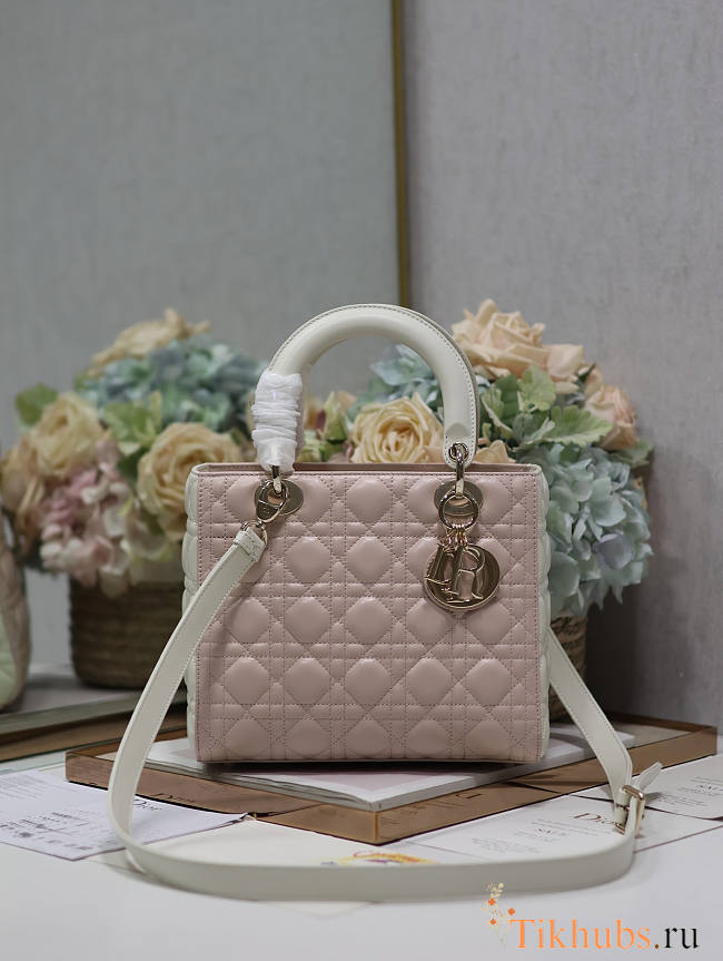 Dior Medium Lady Bag Two-Tone Latte Powder Pink 24cm - 1