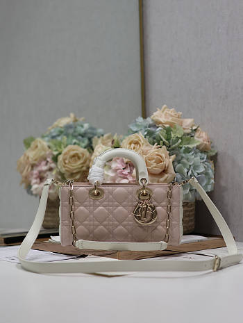 Dior Medium Lady D-joy White Pink 26x13.5x5cm